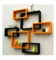 Intersect Wall Shelf Wooden Wall Shelf Set Of 6 (Orange & Black) Home/Office Wal