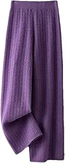 [Jegsnoe] Women Wool Wide Leg Pants Knitted High Waist Thick Straight Leg Floor Pants