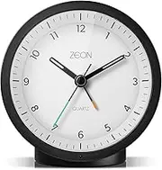 ZEON Round Analogue Alarm Clock with Light and Snooze Function, Silent Non-Tick Bedside Battery Powered Alarm Clock in Black & White, CE4552