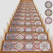 Non-Slip Carpet Stair Treads for Wooden Steps Indoor Set of 15 Pack 8" X 30" Peel and Stick Reusable Staircase Stair Runners Rugs, Soft Safety for Dogs, Kids & Elders, Stairway Grip, Red