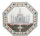 White Marble Coffee Table Top Taj Mahal Replica Inlay Work Hallway Side Table