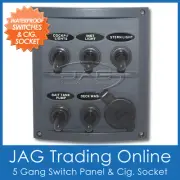 5 GANG TOGGLE & 1 CIG POWER SOCKET WATERPROOF MARINE/BOAT TOGGLE SWITCH PANEL *B