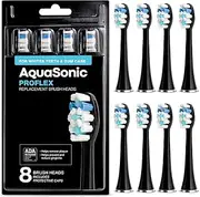 AquaSonic Proflex Replacement Brush Heads | for Whiter Teeth & Gum Care | Compatible with Many AquaSonic Toothbrush Handles (8 Pack Black)