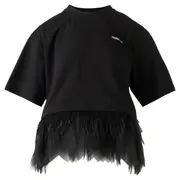 [pushBUTTON] Black Volumed Hem Point Top
