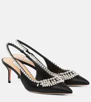 [Aquazzura] Aquazzura Crystal Crush satin slingback pumps AU 8 black