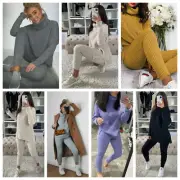 Women's Ladies Chunky Knitted High Roll Neck Top Bottom Loungewear Tracksuit Set