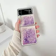 for Samsung Galaxy Z Flip 3 4 5 Glitter Quicksand Case for Samsung Galaxy ZFlip3 Z flip ZFlip 4 Heart Colorful Cover,Purple,for Samsung Z Flip 4