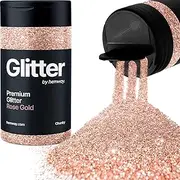 Hemway Rose Gold Glitter Chunky 130g/4.6oz Powder Metallic Resin Craft Glitter Flake Sequins for Epoxy Tumblers, Hair Face Body Eye Nail Art Festival, DIY Party Decorations Paint