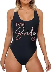[UpomFurs] Bride One Piece Swimsuits Women Rose Golden Team Bride Swimwears Padded Bridesmaid Adjustable Tie Back Bridal Bathing Suit