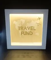 White Square TRAVEL FUND LED Light Up Money Box Change Savings Gift