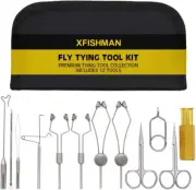 Fly Tying Tool Kit 12 in 1 with Bobbin Finisher Scissors Hackle Hair Stacker Fly
