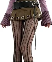 [AYTDNEHGK] Hollowed Out Lace Tights Geometric Striped Patterned Fishnet Pantyhose for Women