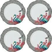 [Mikasa] x Sarah Arnett Dinner Plates, Set of 4, Porcelain Dinner Plate Set, Round Plates with Vibrant Print & Scalloped Edge, 27cm - Dishwasher Safe