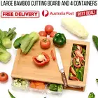 Bamboo Cutting Board Meat Cheese Olives Wine Knife Set 4 Container Serving Tray