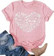 [Prelike Powers] Christmas Shirts Womens Christmas Heart Graphic Tees Tops Holiday T-Shirt Cute Christmas Xmas Tee