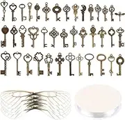 SANNIX Set of 40 Flying Keys Charms, 40PCS Dragonfly Wings 40 DIY Vintage Skeleton Key and Elastic Crystal String for Wedding Party Decorations