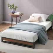 Zinus Single Ironline Bed Frame Wood & Metal Bed Base Bamboo Kids - 15cm High