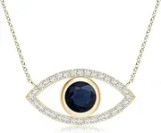 [Angara] Natural Blue Sapphire Evil Eye Pendant Necklace with Diamond Accents in 14ct Solid Gold for Women | September Birthstone Jewellery for Her