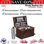 Alfresco 4 Person Picnic Basket Set Deluxe Folding Outdoor Dining Insulated Bag