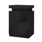 Artiss Bedside Table LED 3 Drawer RGB High Gloss Nightstand Side Table Black New