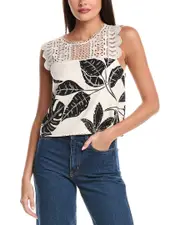 FATE Lace Yoke Linen-Blend Crop Top