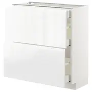 METOD base cab with 2 fronts/3 drawers, white Maximera/Voxtorp high-gloss/white, 80x37x80 cm