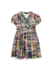 Ralph Lauren Ruffled Patchwork Madras Wrap Dress Toddler 2T