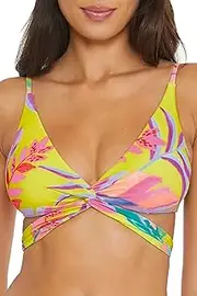 [BECCA] Women's Costa Bella Halter Bikini Top, Floral Print, Adjustable, Tie Back, Swimwear Separates