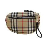 【二手名牌BRAND OFF】BURBERRY 巴寶莉 棕色 經典格紋帆布 拉鏈腰包