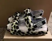 UGG WOMEN’S OH YEAH CHEETAH PRINT SLIPPERS: KEY LIME/CREAM/BLACK: NIB: SZ 11