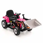 Costway Ride On Digger Electric Excavator ToyPowered Bulldozer Loader Car Outdoor Tractor Birthday Gift w/Remote Control Pink