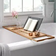 Gardner Bamboo Bathtub Tray - Wood Bath Caddy with Book, Phone, or Tablet Rest,