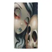 Faces of Faery #196 Scary Skull and Gothic Girl Beach Towels Medium Large Extra Large