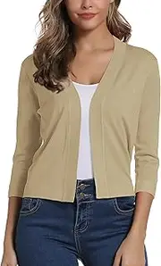 [EXCHIC] Women's Elegant 3/4 Sleeve Open Front Sweater Solid Cropped Shrug Cardigan