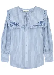 Damson Madder Nordine Striped Cotton Blouse - Blue - 16 (UK16 / XL) 16 (UK16 / XL)