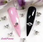 3D Nail Art Silver Sparkly *Solitaire Rhinestone Half Rings* Alloy Metal Craft