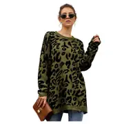 Nevenka Womens Leopard Print Knit Pullover Long Sleeve Oversized Sweater-Army Green