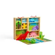 Bigjigs Toys Wooden Dinosaur Play Box with 5 Dinosaurs & 2 Fold-Out Play Mats