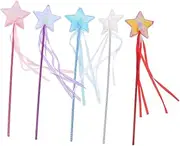 BIUDECO 5Pcs Pentagram Fairy Wand Girls Fairy Wands Princess Party Favors Wands for Girls Princess Ribbon Stick Flower Girl Accessories Star Tassel Wand ab Cloth Show Stick Clothing Child