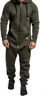 [XIXIMAON] Mens Pyjamas Jumpsuit Hooded Zipper Camouflage Print Long Sleeve Fleece Onesie Winter Warm, t-Green Army, Large