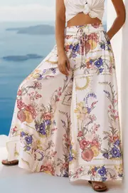 Charli Pants - Paper Bag High Waisted Wide Leg Pants in Adelia Print