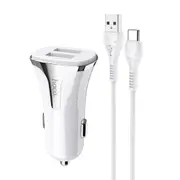 Z31 18W 3.4A Qc3.0 Dual Usb Car Charger With Type-C / Usb-C Charging Cable (White)