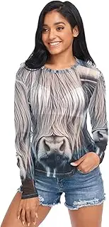 [RPLIFE] Highland Cattle Highland Cow Gray Net Shirt for Women, Mesh Tops for Women Sexy S-XXL