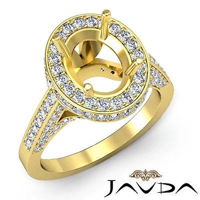 Diamond Engagement Pave F-G Color Ring Oval Semi Mount 14k Yellow Gold 1.3Ct