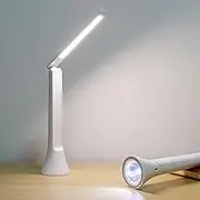 Rechargeable Foldable Desk Lamp, Portable Battery Operated LED Lamp for Home Office, 2500mAh Cordless With Flashlight Function, Eye Protection Study Lamp (White)