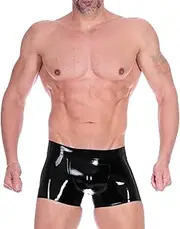 [Kangxinsheng] Fashion Latex Underwear for Men, Natural Latex Rubber Men's Boxer Shorts, Latex Man Panties, Cosplay Costume, Party, Clubwear, Black