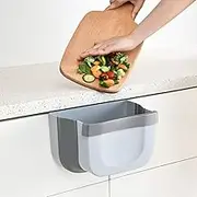 SUBEKYU 1.2 Gal/4.5L Hanging Folding Mini Trash Can for Kitchen Cabinet Door, Small Collapsible Garbage Bin Under Sink, Wall Mounted Folding Waste Bin, Plastic, Gray