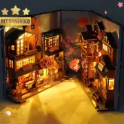 3D Wooden Puzzle Book Nook Kit w/ LED Light, DIY Bookend Shelf Insert Miniature