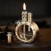 Vintage Trench Lighter, Windproof Pipe Lighter Fluid Refillable With Creative Transparent Bottle, Cool Classic Kerosene Lighters, Brass Antique Lighte