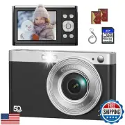 Digital Camera for Vlogging, FHD 1080P 50MP Point and Shoot Digital Cameras w